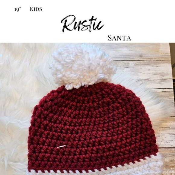 Kids 19" Hat, Pom Pom Rustic Santa - Picture 2 of 2
